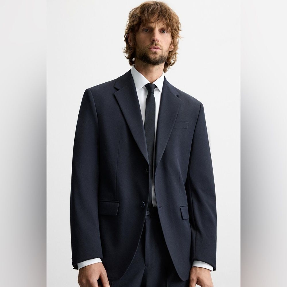 ZARA Men’s Comfort Suit Blazer Navy Blue Slim Fit 42 NWT